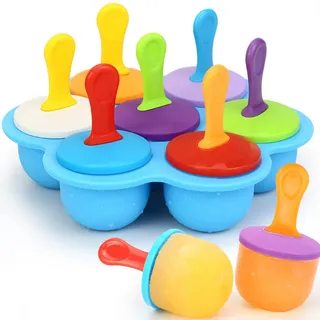 Alinana Eeis am Stiel, 7-fach Eisformen Silikon, BPA-frei Wiederverwendbare Eisformen Eis am Stiel, DIY Wassereis Formen - Mikrowellengeeignete Cake Pop Form (Blau)
