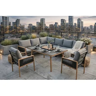 Gardissimo NEAPEL Rope Alu Ecklounge Gartenmöbel Set Holzoptik Gruppe