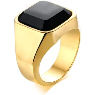 JewelryWe Schmuck Siegelring Herren-Ring Edelstahl Glas Stein Klassiker Viking Ringe Bandring mit Gravur Geschenke für Männer Gold Größe 70