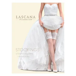 Strapsstrümpfe LASCANA "Hochzeitsstrümpfe, verführerische Damen Strümpfe mit edler Spitze", Damen, Gr. 36/38, beige (puder, cream), Elasthan, Polyamid, uni, elastisch, Socken Strapsstrümpfe, mit breiter Spitze, ohne Silikon