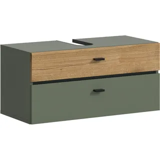 Waschbeckenunterschrank WELLTIME "VANN, Breite 75cm, hängende, 2 Schubkästen, mit Siphonausschnitt", sage grün, evoke oak nachbildung, schwarz, B:75cm H:35cm T:35cm, FSC-zertifizierter Holzwerkstoff, Schränke, Waschbeckenunterschrank, Waschtisch, Waschbeckenschrank, Kommode, Schrank, Badezimmer, Bad