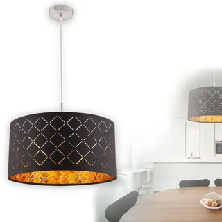 GLOBO Hängelampe Esszimmer LED Pendelleuchte Wohnzimmer Textil Schwarz 15229HLMDS - Schwarz, Gold