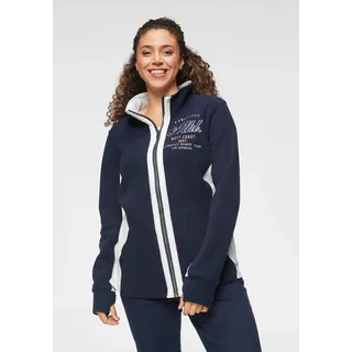 Fleecejacke KANGAROOS, Damen, Gr. 48/50, grau (marine, with weiß), Fleece, Obermaterial: 100% Polyester, bedruckt, bestickt, gemustert, kontrastfarbene Details, mehrfarbig, unifarben mit Farbeinsätzen, bequem hüftbedeckend, ohne Ausschnitt, eingesetzt Bündchen mit Daumenlöchern, Jacken Fleecejacke, für kalte Tage, schnelltrocknend, wärmend, figurbetonter Schnitt, Topseller