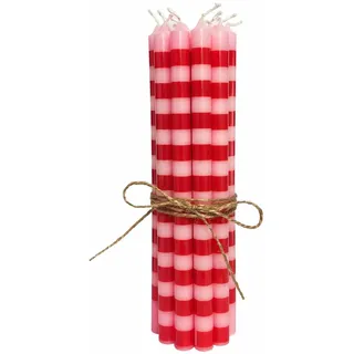 12er Pack dünne Stabkerzen H:20 cm Ø:1,3 cm div. Farben Brenndauer 2,5 Stunden;Rot/Rosa gestreift