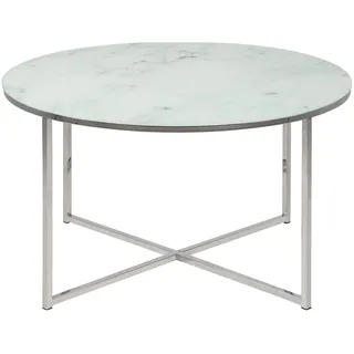 AC Design Furniture Antje Couchtisch Rund, Ø: 80 x 45 cm, Marmoroptik Weiß/Chrom, Glas/Metall, 1 Stk