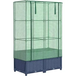 Hochbeet mit Gewächshaus-Aufsatz Rattan-Optik Grau 80 x 138 x 40 cm
