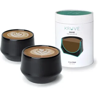 KRUVE IMAGINE Latte-Kaffeetassen aus Porzellan, doppelwandige Espressotassen, Glastassen im 2er-Set – 256 ml Thermo-Kugeldesign für Latte Art, isolierte Kaffeebecher zur Wärmespeicherung (schwarz)
