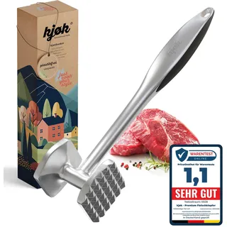 kjøk Premium Fleischklopfer aus Zinklegierung in Chrom matt - Schnitzelklopfer oder Fleischhammer für Schnitzel spülmaschinenfest - Schnitzelhammer Fleischplattierer Plattierer Geschenkverpackung