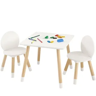 Kindersitzgruppe Kiefernholz - 2 Kinderstühle, 1 Tisch - Stabil & Stilvoll - Spielzimmermöbel für Mädchen und Jungen - Weiß - Weiß