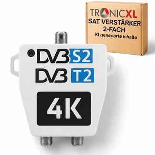 TronicXL Pro Antennenverstärker 2-fach für DVBT und DVBS Sat Splitter Verstärker mit Erdungsschraube I Antennenverteiler Weiche DVB-S2 DVB-T2 Weiche 3D 4K HDTV Signalverstärker