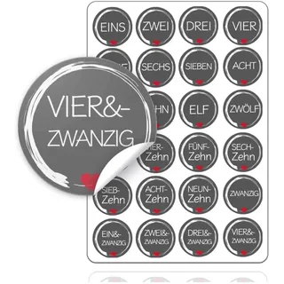 Adventskalender Weihnachten Aufkleber Etiketten Sticker Zahlen Buttons 1-24 DIY selbstklebend zum basteln mit Kraftpapiertüten (Edition 1)