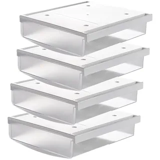 TUKA 4X 3,5L Unterschreibtisch-Schubladen 24x21x8cm, Selbstklebende Schubladen, Versteckte Unterbauschublade Aufbewahrungsbox unter Schreibtisch, Utensilien Stiftebox Matte Transparent 4er TKD8606