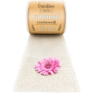 Creative Deco Weiße Juteband Jute Tischläufer | Rolle 10 cm x 10 m | Hochzeitsdeko Dekoration | Breit Naturbrauner Stoff | Kunst und Handwerk | Jutestoff Tischband | Dekorativer Boho Band