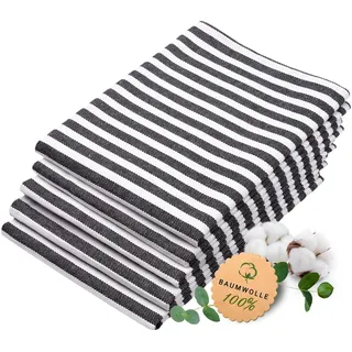 ZOLLNER 5er Set Geschirrtücher Baumwolle in 50x70 cm - saugstarke und langlebige Küchentücher - waschbar bis 60°C – in schwarz gestreift- Gastronomiequalität - Oeko Tex® Zertifiziert
