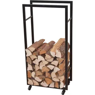 Hofmann Living And More Kaminholzkorb mit Rollen Holz Metall 1,00 m Schwarz