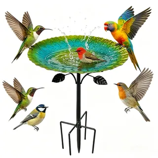 Jinfanshurich Vogeltränke Stehend 84 cm, Großes Vogelbad für Garten & Außenbereich, Winterfest & Frostsicher, stabile 5-Zacken-Basis, Metall Vintage Wassertränke für Wildvögel