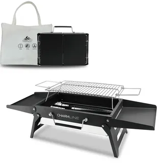 Charmline 34x23cm Foldable Portable Holzkohlegrill, Kleiner Campinggrill Holzkohle, Picknickgrill Grill, BBQ Grill für Outdoor, Geeignet für Gärten, Strände, Rasenflächen und Tischplatten, Schwarz