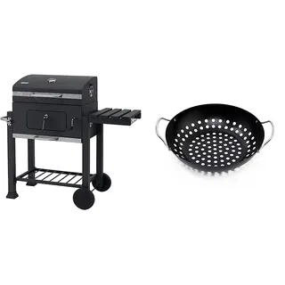 tepro Holzkohlegrill Grillwagen Toronto Click, Grillfläche: ca. 56 x 41,5 cm & Grillzubehör Gemüsewok mit Antihaftbeschichtung, Durchmesser ca. 28 cm