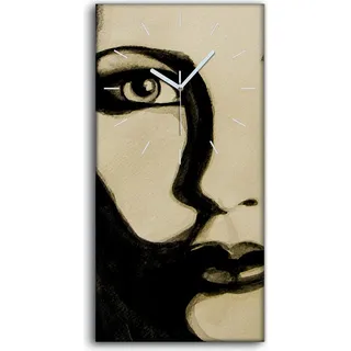 Wanduhr Bürouhr Leinwand Bild 30x60 Foto Wand Porträt Frau Mädchengesicht - weiße Hände - Schwarz