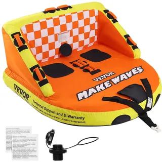 VEVOR Schleppschlauch zum Bootfahren, Aufblasbarer Schleppschlauch für 1–2 Fahrer mit Decksitzen und Rückenlehne, 340 Pfund Wassersportschlauch zum Ziehen, Vollnylon-Überzug, EVA-Haltegriffe