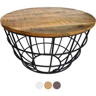 kreatives Wohnen Couchtisch rund Lexington ø 75 cm Metall Gitter Drahtgestell Massivholz Wohnzimmer-Tisch Tabacco, Holz, Extra breit