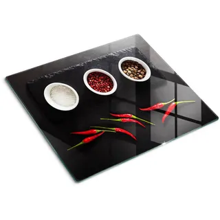 Tulup Glasplatte 60x52 cm Gewürze und Chili , Glas , 60x0.4x52 cm , Küchen, Küchenelektrogeräte, Herde, Herdabdeckplatten