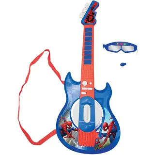 Lexibook Spider-Man, Leuchtende elektronische Gitarre mit Brille mit Mikrofon, Melodien, 2 Spielmodi, MP3-Anschluss, Blau/Rot, K260SP