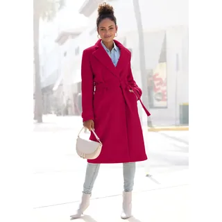 Langmantel LASCANA, Damen, Gr. 46, rot (bordeaux), Flanell, Obermaterial: 90% Polyester, 10% Viskose. Futter: 100% Polyester, unifarben, figurumspielend wadenlang, tiefer V-Ausschnitt, Mäntel Langmantel, mit Reverskragen, eleganter Damenmantel