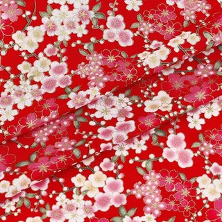 MAYJOYDIY 1 × 1.4 m Roter Japanische Baumwollstoffe Sakura Blumen Quiltstoffe Im Japanischen Stil Bronzing Design Zum Nähen von Kleidung Taschen Tischdecken Sofakissen DIY Bastelarbeiten