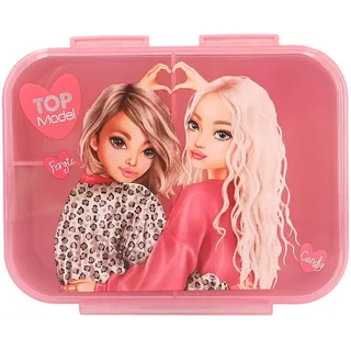 DEPESCHE TOPModel Leoheart - Brotdose in Rosa, mit Model Motiv und Leo-Muster, Lunchbox mit 3 Fächern und Klappdeckel