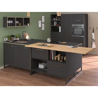 Parisot Küche "Swell" in grau und Eiche Küchenschrank Set mit Bar, Hochschrank und Theke - Grau, Naturbelassen