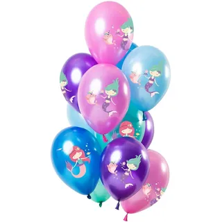 Folat 68880 Ballons Meerjungfrau Mehrfarbig Metallic 30cm - 12 Stück Latex Helium Luftballon, Geburtstag Deko