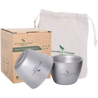 iBasingo 40ml Kleine Doppelwandige Titan Teetasse Leichte Espressotasse Mini Wine Sake Tasse Wiederverwendbares Outdoor Camping Reise Langlebiges Trinkgeschirr Tragbares Geschirr 2 Stück/set Ti3089D