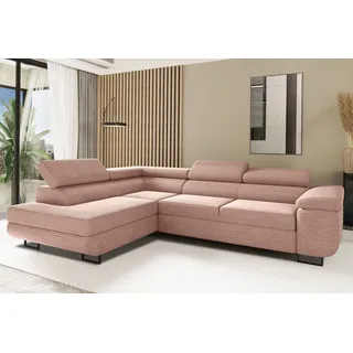 kaiser möbel Ecksofa mit schlaffunktion und bettkasten Eckcouch L-Form ATOMIC stoff Poso Links Rosa - Rosa