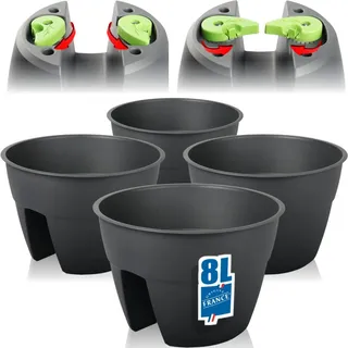 Stimo 4X Blumentopf 30,6cm Balkon für Geländer zum Einhängen Pflanztopf 8L rund Balkontopf Geländertopf (4)