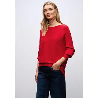 Strickpullover STREET ONE, Damen, Gr. 36, rot (racing rot), Strick, Obermaterial: 52% Viskose, 28% Polyester, 20% Polyamid, unifarben, weit Po-bedeckend, U-Boot-Ausschnitt, Flachstrickbündchen, Pullover Strickpullover, mit feiner Struktur und weitem Schnitt
