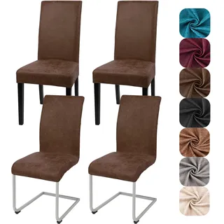 Alishomtll Sämischleder Stuhlhussen 4er Set Stretch PU Stuhlbezug Schwingstühle Elastische Hussen für Stühle Abnehmbar Esszimmer Stuhlbezüge Freischwinger für Küche Restaurant Hotel (Braun, 4 Stück)