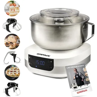 G3 Ferrari G20145 Gourmet Knetmaschine, 1500 Watt, 5 Liter, Edelstahlschüssel mit Griff, Digitalanzeige, 5 Geschwindigkeiten, Timer, inklusive Rezeptbuch