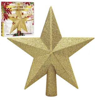 Aneco 6 Zoll Glitzer Mini Gold Weihnachtsbaumspitze Bruchsichere Kleine Weihnachtsbaum Dekoration Baumspitze für Festliche Ornament oder Heimdekoration