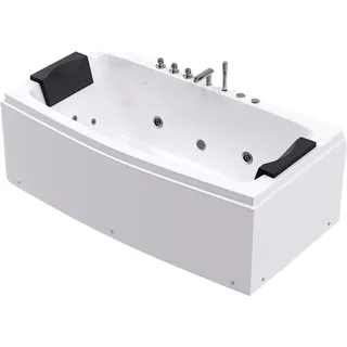 HOME DELUXE - Whirlpool Badewanne - NOOR - weiß mit Handbrause und Massage - ca. 173 x 80 x 84 cm I Indoor Badewanne, Spa, 2 Personen