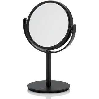 Kela Schminkspiegel schwarz mit Vergrößerung Selena 7,5 cm, 1-/10-fach, Kleiner Standspiegel, Metall, Kosmetikspiegel, Rasierspiegel rund