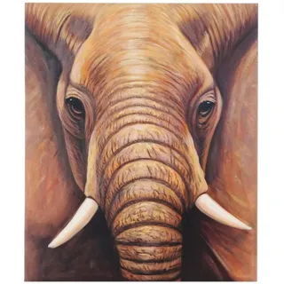 MCW Ölgemälde Nahaufnahme Elefant Handgemalt Mehrfarbig , Multicolor , Textil , 100x120 cm , Bilder & Rahmen, Bilder, Ölbilder