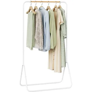 WOLTU Kleiderständer, Garderobenständer aus Metall, Kleiderstange mit PVC-Bezug Stoppern, freistehender Jackenständer stabil, für Schlafzimmer Ankleidezimmer Flur, 80 x 45 x 145cm(BxTxH), weiß