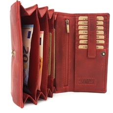 Echt Leder Damen Geldbörse mit RFID Schutz lang naturbelassenes Hunterleder Jockey Club Toro Rustique rot