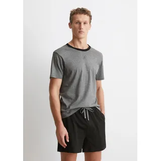 Shorty MARC O'POLO "Mix N Match Cotton", Herren, Gr. S, schwarz (grau melange, schwarz), Jersey, Obermaterial: 100% Baumwolle, bequem kurz, Rundhals, Homewear-Sets Shorty, Baumwolle, Jersey-Qualität, bequem, Kurzarm
