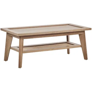 Beliani Couchtisch Heller Holzfarbton mit Regal Ablagefach Rattan Rechteckig 100 x 50 cm Simla - Beistelltisch,