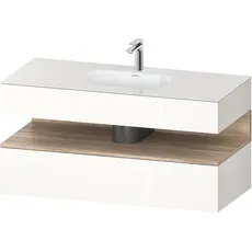 Duravit Qatego Einbauwaschtisch mit Konsolenwaschtischunterbau, 1200x550x600mm, Nische Eiche Mamoriert, QA4787055, Farbe: Weiß Hochglanz/mit Nischenbeleuchtung