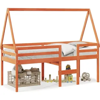 vidaXL Hochbett mit Dach Wachsbraun 80x200 cm Massivholz Kiefer - Braun