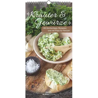 ALPHA EDITION GmbH & Co. KG Alpha Edition - Kräuter und Gewürze Kalender 2026 – Streifenkalender 22×45 cm mit Extraspalte für Geburtstage, Küchentipps & Rezeptideen, praktischer ... Mit nützlichen Informationen und Rezepten