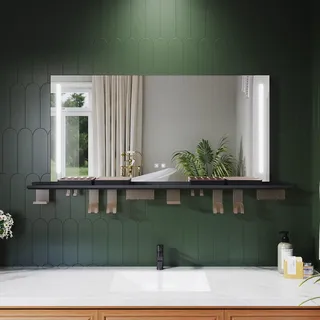 SONNI Badezimmerspiegel 120 x 60 cm, dreifarbig, dimmbar, RA90, beschlagfrei, mit multifunktionaler Ablage - Schwarz